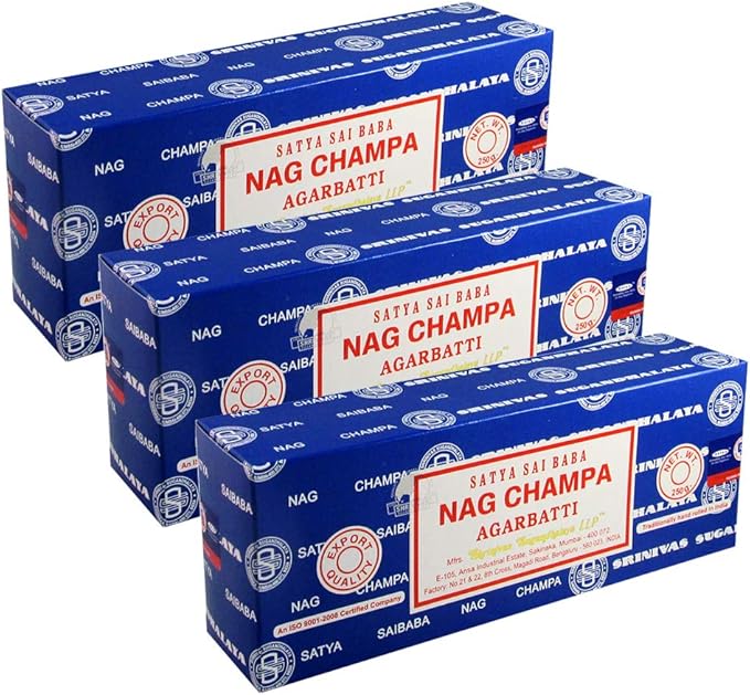 Satya Sai Baba Nag Champa 250g Incense Sticks and Holder Bundle - Pack of 3 (Approx 750 Sticks)