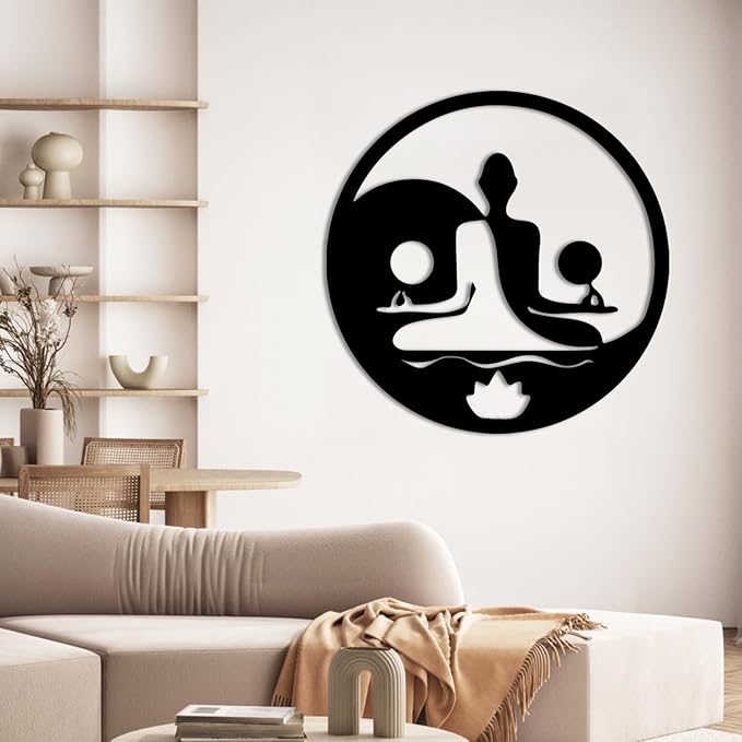 Metal Wall Decor-Metal Buddha Wall Decor, Metal Zen Wall Art, Yin Yang Wall Art, Buddha Wall Art, Meditation Wall Decor, Spiritual Wall Decor, Zen Wall Art, Yoga Room Wall Decor (Gold, 35x35in|90x90cm)