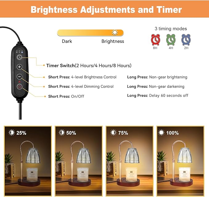 Candle Warmer Lamp with Timer & Dimmer, Candle Warmer Height Adjustable, Fits All Jar Scented Candles, Candle Lamp with 3 Bulbs, Charming Gift for Home Decor