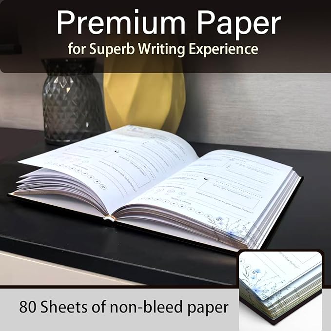 Gratitude Journal, Daily Reflection Journal for More Happiness, Mindfulness & Affirmation, Self Care Journals for Women & Men, 6 Inspirational Stickers and Ballpoint Pen, Black