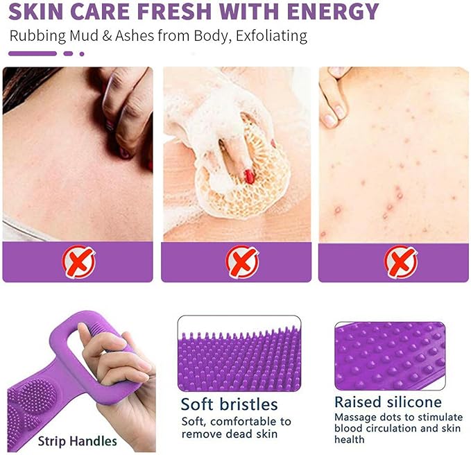 Silicone Back Scrubber for Shower, Silicone Body Scrubber, 35 Inch Extra Long Bath Body Brush Back Brush Exfoliating Body Scrubber with Handle for Men Women