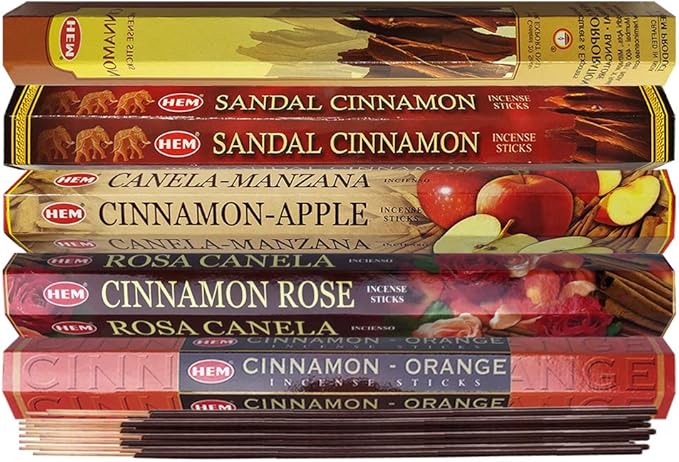 Hem Incense Sticks Variety Pack #8 and Incense Stick Holder Bundle with 5 Cinnamon Based Fragrances