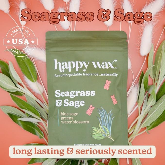 Happy Wax Spa Mix Premium Scented Natural, Non Toxic Soy Wax Melts – 6 Total Oz. of Scented Wax Melts. Includes: Seagrass & Sage, Lavender Chamomile, and Eucalyptus Spearmint