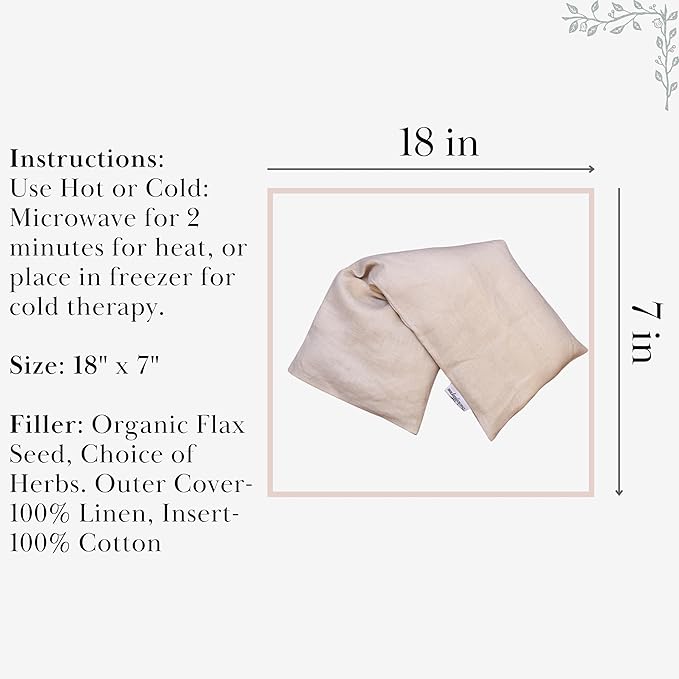 Sacksy Thyme Microwave Heating Pad - 100% Linen Cover, Unscented, Size 18x7, Comforting Heat Pad for Cramps, Back,Neck,Shoulders, Leg Pain, Hot Microwavable Heat Pack, Color: Sand, Made in USA