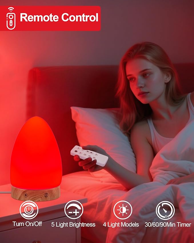 Red Light Night Light Lamp for Sleep, Red Nightlight Desk Lamp with 670nm Wavelength Multi-Color and Brightness Options Remote Control USB Charging Elegant Design