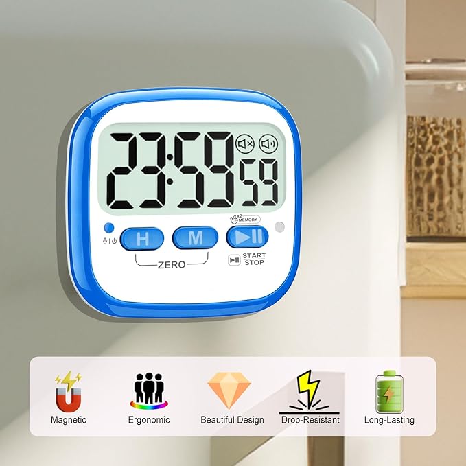 2-Pack Magnetic Kitchen Timers for Cooking, Digital Stop Watch Countdown Timer for Kids, Teachers, Classroom, Office, Exercise - Battery Included