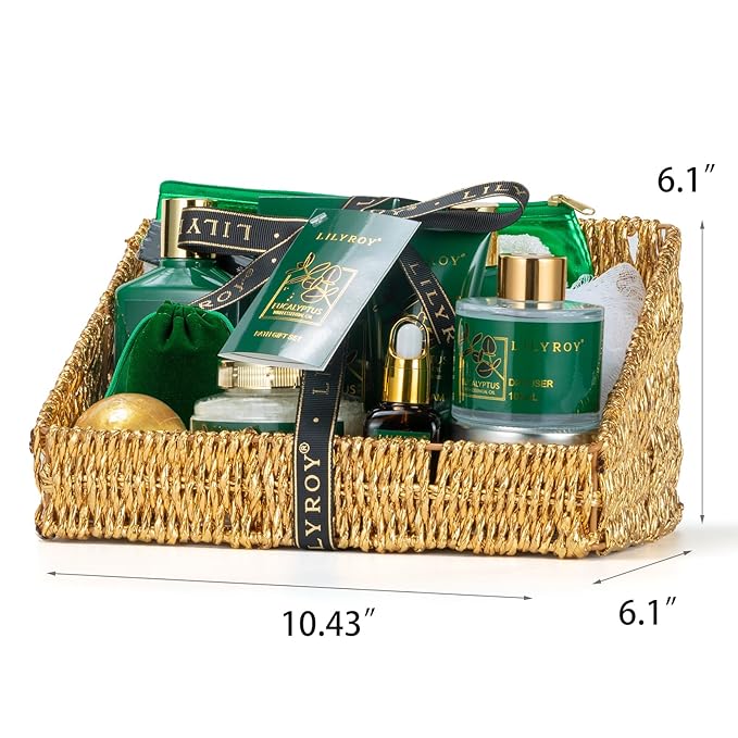 Christmas Gift Basket for Women and Men- 15-Piece Premium Eucalyptus Bath Gift Set - Spa Kit with Shower Gel Ideal for Birthday, Mothers Day, Father’s Day, Perfect for Holidays & Self Care