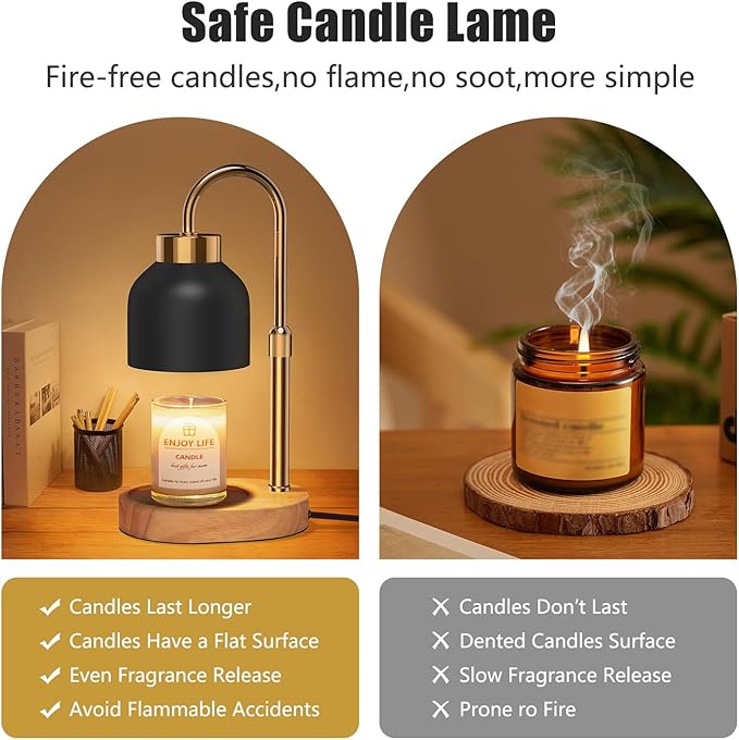 Candle Warmer Lamp with Dimmer Adjustable Height, 2/4/8H Timer,Vintage Home Decor for Scented Jar