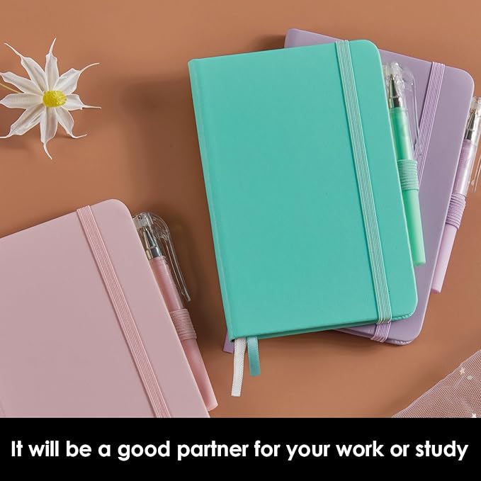 3 Pack Small Pocket Journal Notebook 3.7" x 5.7" with Pen, A6 Mini Cute Notepad for Women/Men, 408 Pages, 100Gsm Lined Paper Note Pads, Leather, Green