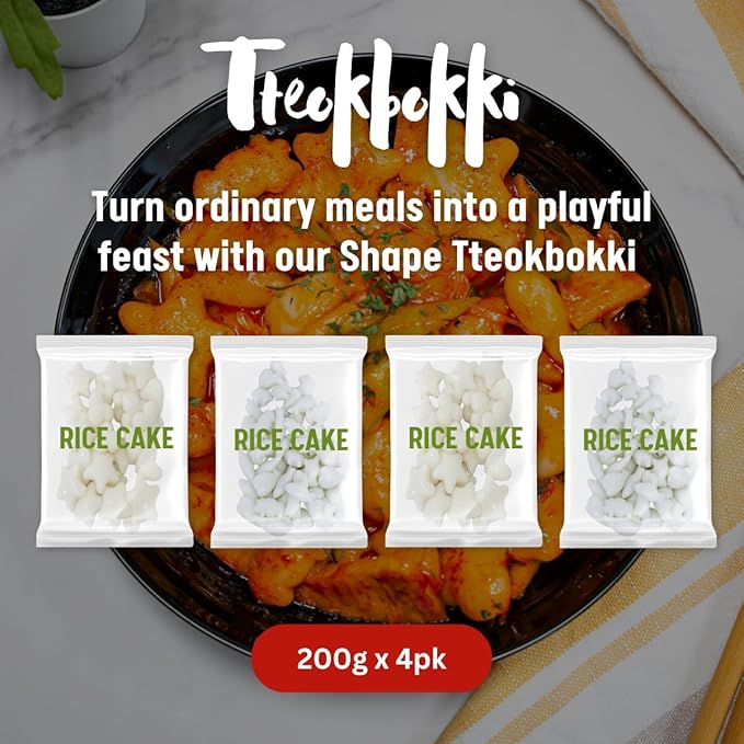 Korean Rice Cake, Tteokbokki, Fun-Shaped & Chewy, 1 Pack (2 Individual Package) Vegan, Non-GMO, Gluten-Free, Easy to Cook, 14.10oz per Pack (2 Pack) (28.2 OZ)