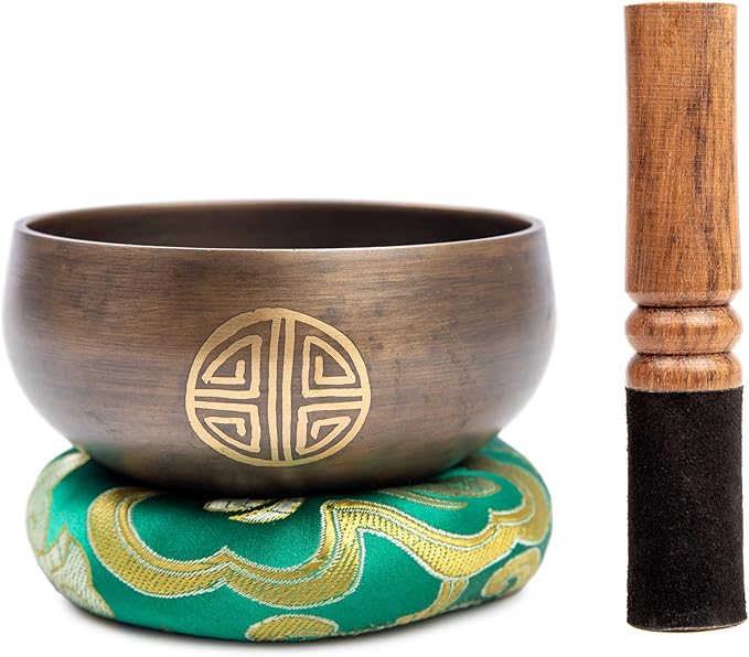 Tibetan Singing Bowl Set Brass - Master Healing Grade - Authentic Handcrafted Sound Bowl by Himalayan Bazaar (Black and Red)