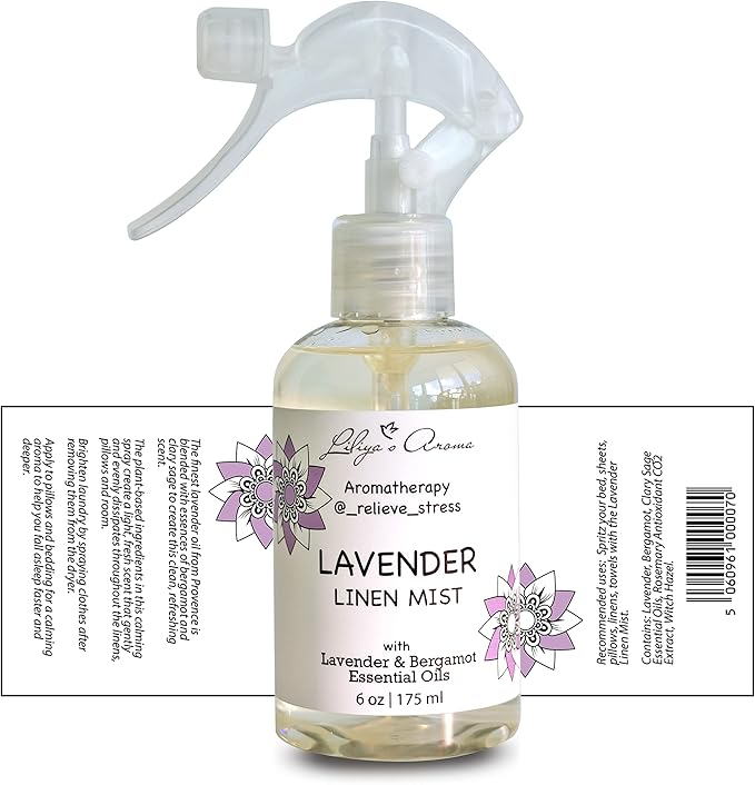 LILIYA’S AROMA Lavender Linen Mist – Aromatherapy Pillow & Room Spray | Lavender Essential Oil for Better Sleep | 6 oz