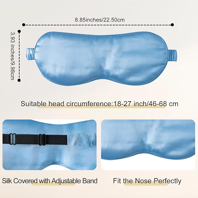 ZIMASILK Adjustable 100% 22 Momme Mulberry Silk Sleep Mask for Sleeping, Filled with Premium Mulberry Silk, Softest & Breathable Eye Sleeping Mask (Sky Blue)