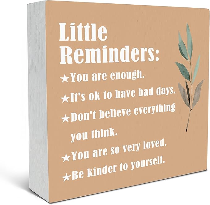 SRADMO Inspirational Little Reminders Wood Box Sign Desk Decor, Inspirational Desk Decor, College Motivational Positive Affirmation Gifts Box Sign For Office Home Dorm Tabletop Decoration(Orange)