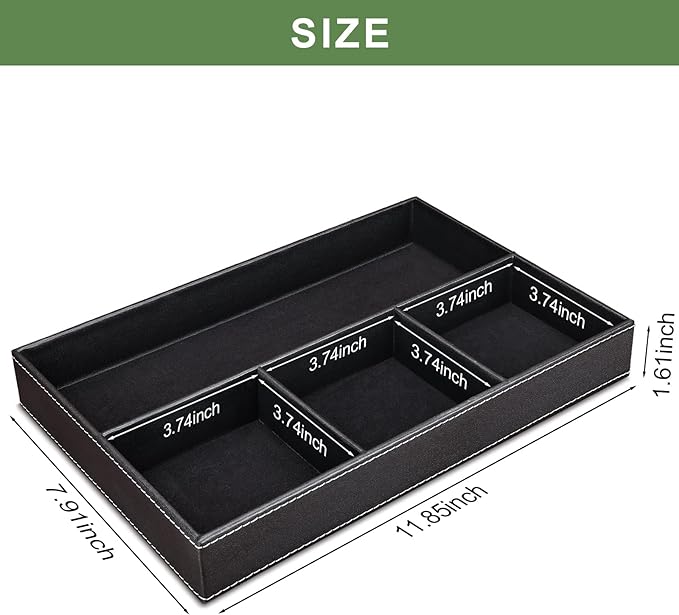 GORESE Faux Leather Valet Tray for Men, Stackable Jewelry Trays Drawer Organizer Tray Nightstand Organizer for Men, EDC Tray for Key, Wallet, Sunglass, Watch, Coin, Phone, Cologne - Black