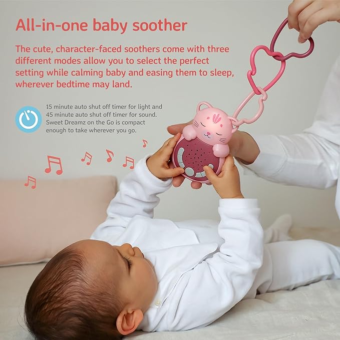 Cloud b Travel Comforting Sound Machine w/Calming Light | 4 White Noise and 4 Lullabies | Re-Activating Smart Sensor | Sweet Dreamz On The Go™ - Cat