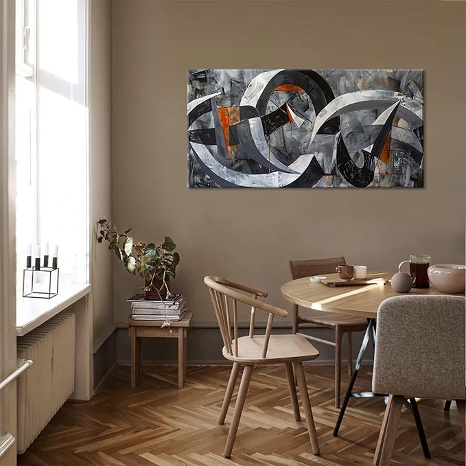 ZESTRILIA Abstract Black and White Wall Art for Living Room Office Gray Canvas Painting Prints Large Artwork Dining Bedroom Decor (40x20 Inches)