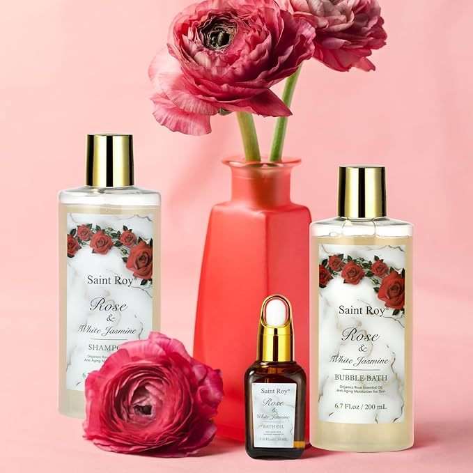 Christmas Gifts for Women - 21-Piece Luxury Rose & Jasmine Spa Gift Basket Set Bath and Body Gift Sets Care Kit with Make up sponge | Valentine's Day, Mothers Day Gifts Baskets for Mom, Wife