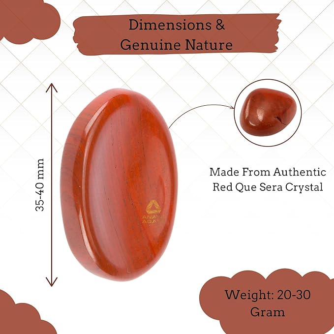 Red Jasper Worry Stone – Crystal Thumb Worry Stones for Anxiety, Stress – Relaxing and Soothing Balance Stones for Meditation, Stress Relief – Healing Stones and Crystals for Men and Women