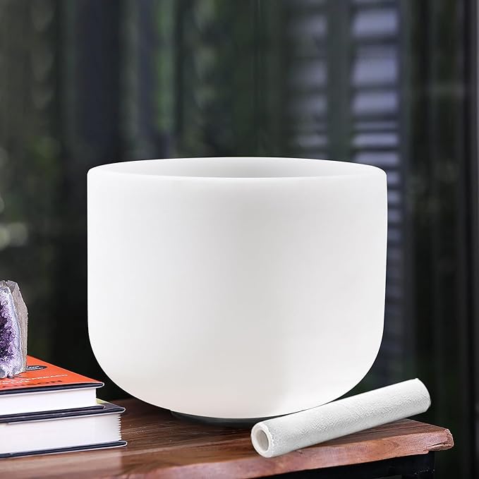 Ryan Dvan 432Hz 8 Inch B Note Crystal Singing Bowl for Healing Mindfulness Meditation Yoga Sound Baths with Case Mallet Suede Striker