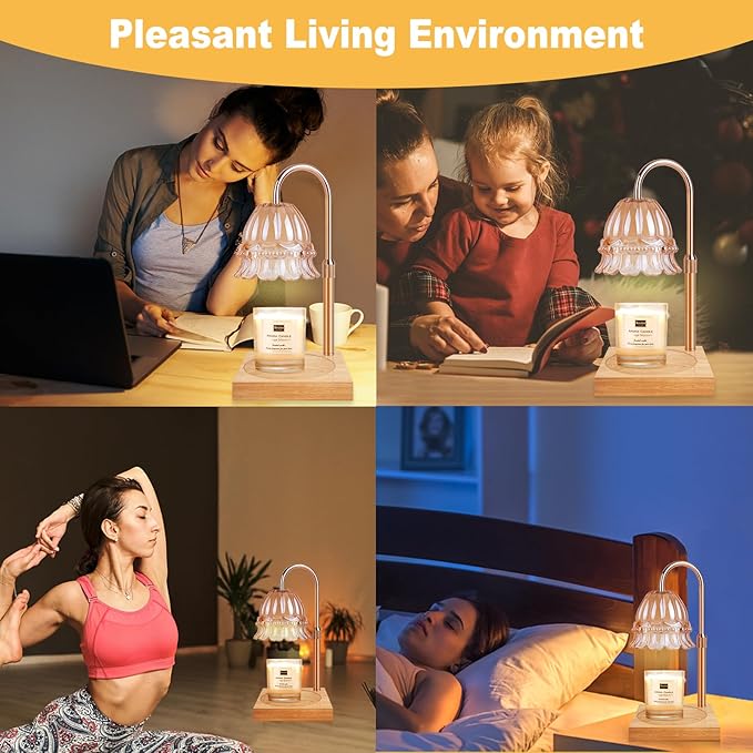 Candle Warmer Lamp, Candle Warmer Lamp Adjustable Height, Candle Warmer Light with Timer & Dimmer, Compatible with Jar Scented Candles, Flower Candle Warmer with 3 Bulbs for Home Decor