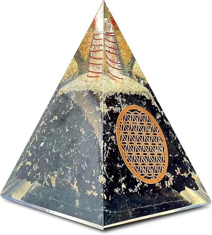 Orgone Shungite pyramid like Black Tourmaline Orgone Pyramid Crystal Energy Decor with Quartz & Copper Sacred Geometry Desk Accent or Gift Handcrafted Spiritual Pyramid
