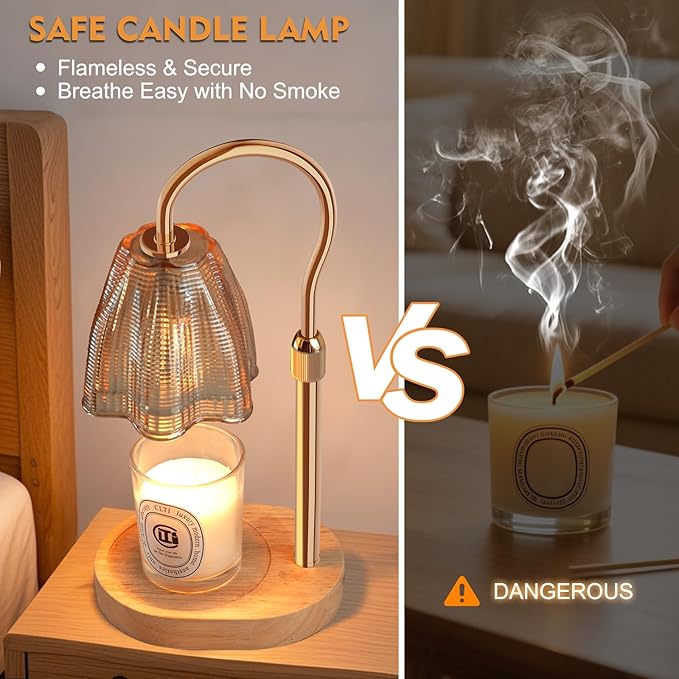 Candle Warmer Lamp with Timer & Dimmer, Candle Warmer Height Adjustable, Fits All Jar Scented Candles, Candle Lamp with 3 Bulbs, Charming Gift Box with Ribbon for Gifting(2 Pack)
