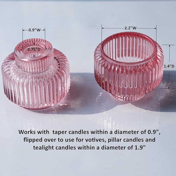 Woho Pink Candlestick Holders for Taper Candles Set of 4, Glass Taper Candle Holders Bulk for Birthday Party, Tea Lights Candle Holder for Wedding Festival