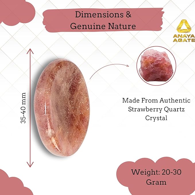 Strawberry Quartz Worry Stones – Crystal Thumb Worry Stone for Anguish, Stress – Relaxing and Soothing Balance Stones for Meditation, Stress Relief – Healing Stones and Crystals for Men and Women