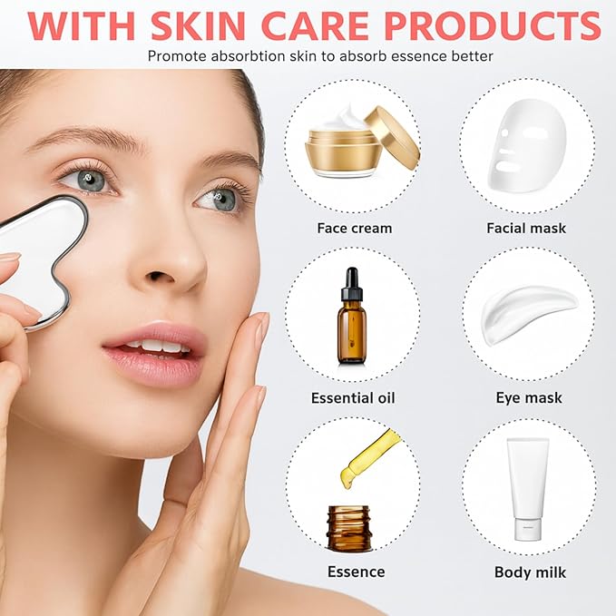 Stainless Steel Gua Sha and Face Roller Set Facial Massager Tools, Lymphatic Drainage Massager Metal Gua Sha Skin Self Care Gifts for Women, Face Sculpting Guasha for Body Eyes with Pouch
