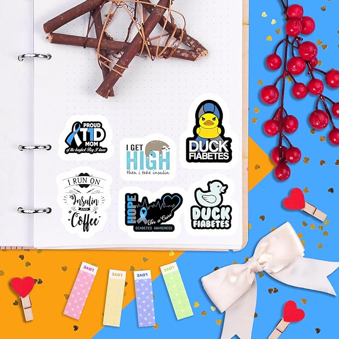 BulbaCraft 100Pcs Funny Diabetes Stickers for Water Bottle & Laptop - Gifts for Diabetics, Diabetes Awareness Month, Waterproof Vinyl Decals, Gifts for Women & Men