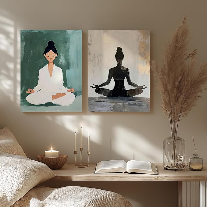 GELDSTEI Framed Zen Wall Art, Tranquil Meditation Wall Decor, Yoga Girl Canvas Painting, Spiritual Aesthetic Picture, Calming Mindfulness Poster Print for Living Room Spa Yoga Studio 12"x16"