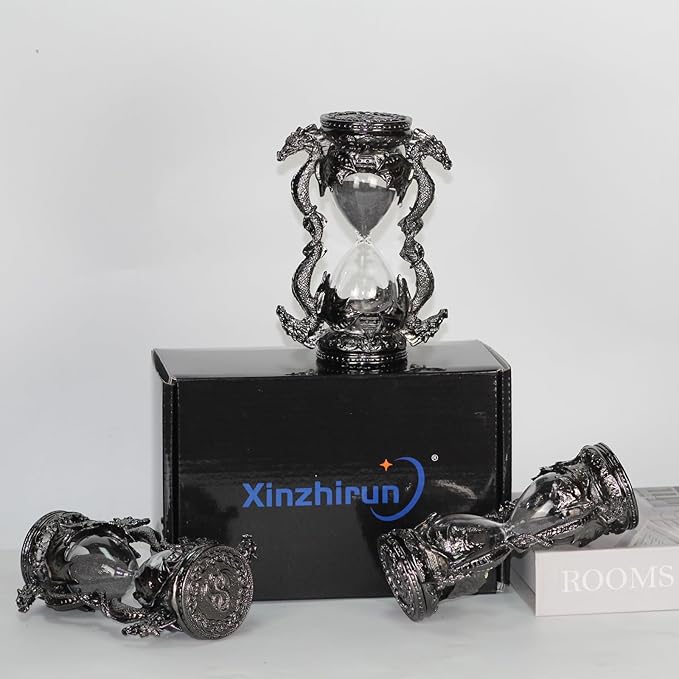 Mythical Fantasy Dragon Sandglass Sand Timer, Gothic Decorative Statue - Unique Vintage Classic Hourglass Timer, Desk Home Decor Gift, 6-inch, Single 15 Minutes (Black Dragon)