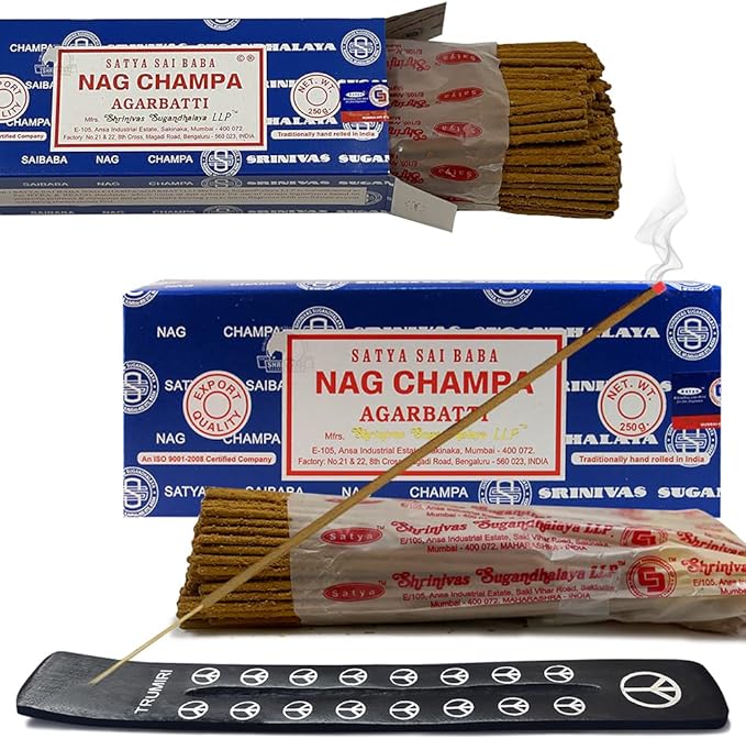 TRUMIRI Incense Stick Holder Bundle with Satya Sai Baba Nagchampa 250g Incense Sticks - Pack of 2 (Approx 500 Sticks)