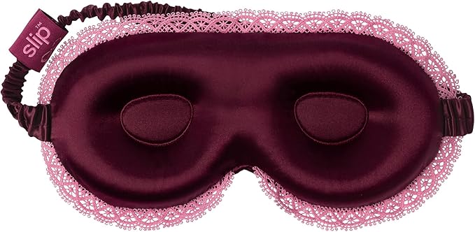 slip Lovely Lashes Gift Set – Cutie Pie Edition – Crimson Pure Silk Contour Sleep Mask with Lace Trim & Complimentary Travel Case – Lash-Friendly, Light-Blocking Eye Mask