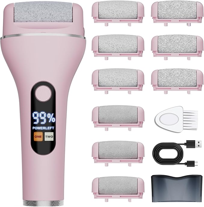 Electric Callus Remover for Feet, Rechargeable Portable Electronic Foot Callus Remover 2-in-1 Wet/Dry Foot Scrubber Electric Toot File for Hard Cracked Dry Dead Skin(Pink)