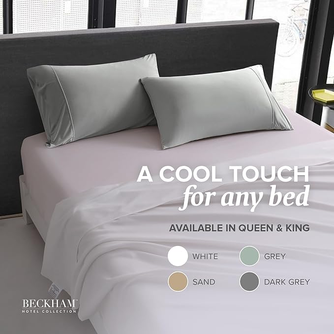 Beckham Hotel Collection Cooling Pillowcases for Hot Sleepers, Standard/Queen Size Set of 2, Cool Bedding, Envelop Closure, Silky Soft, Breathable, Moisture-Wicking, Dark Gray