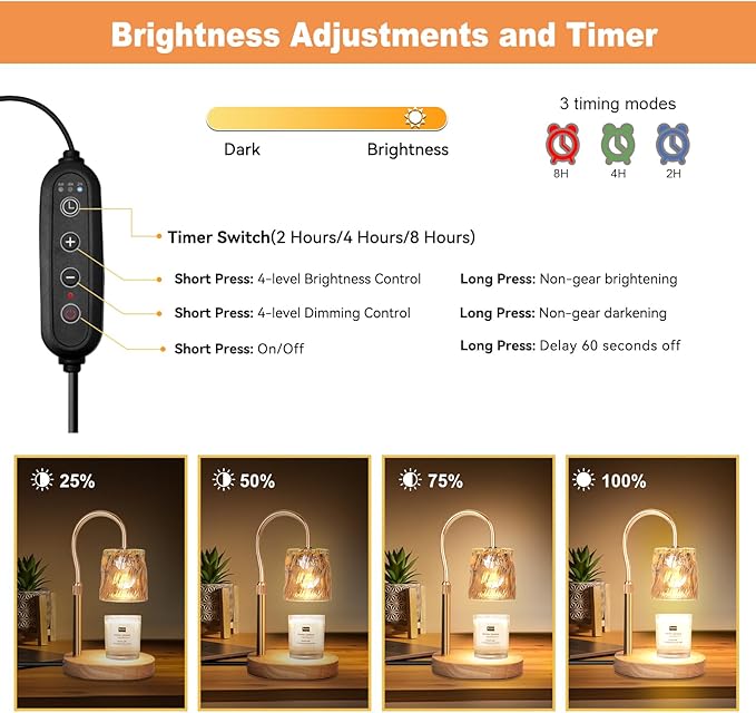 Candle Warmer Lamp with Timer & Dimmer, Candle Warmer Height Adjustable, Fits All Jar Scented Candles, Candle Lamp with 3 Bulbs, Charming Gift for Home Decor