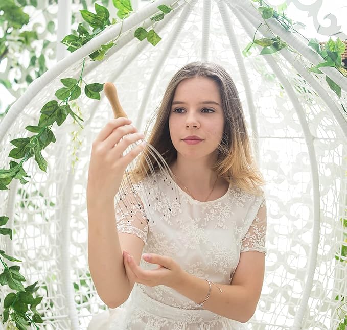 USAGA 32 Fingers Head Massager, Head Scratcher Scalp Massager, Stocking Stuffers Gift for Scalp Body Relaxing Wood Handle (1 Pack)