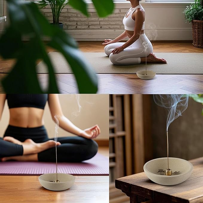 Koville Natural Marble Incense Holder, Incense Holder for Sticks with 9 Holes, Handmade Incense Burner Ash Catcher for Meditation Yoga SPA, Balsam Fir/Palo Santo/Sage/Cone (Sandstone-Brown)