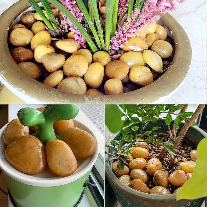 20lbs Yellow River Rocks for Landscaping, 1-2 Inch Natural Pebbles for Indoor Plants, High Polished Decorative Stones Vase Filler Fish Tank Aquariums Garden