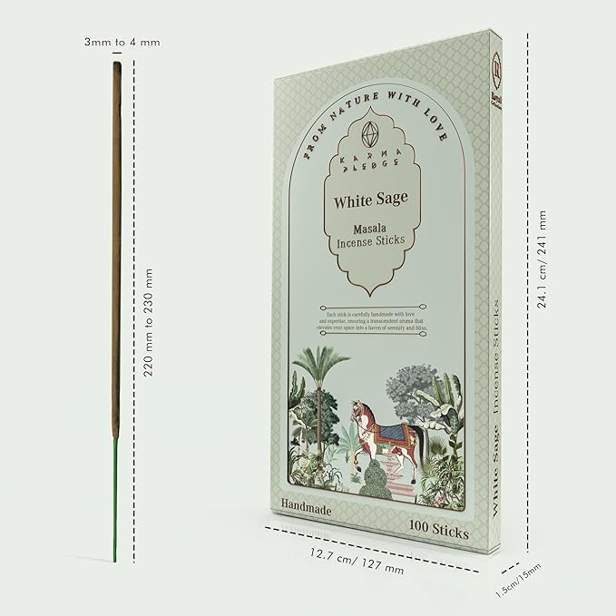 Incense Sticks, White Sage Incense, Pack of 100 Stick, Hand Rolled Aromatic Masala Made with Natural Ingredients, 45-60 Minute Burn Time, Best for Home Fragrance, Meditation, Yoga, Spiritual Healing