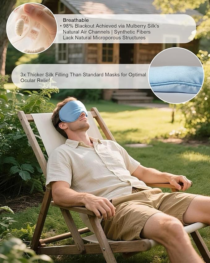 Sleep Mask 22 Momme Mulberry Silk, Luxury Thickening Eye Pillow for Optimal Eye Comfort (Blue)