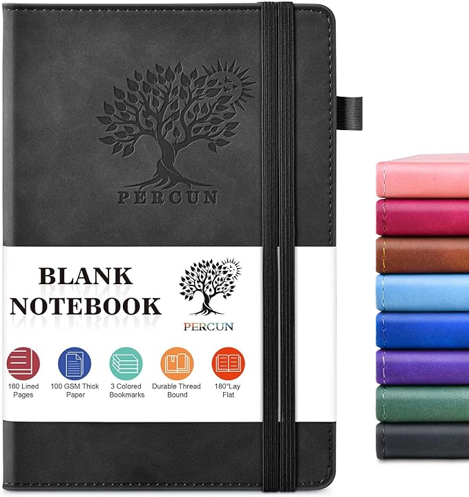 Blank Journal Ntebook for Men & Women, 160 Pages Blank Journals for Writing, Drawing,Sketch Book,5.9" x 8.5" Leather Sketchbook, Unlined Notebook for Work, School, Art - Black