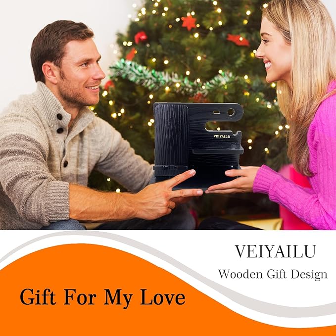 Gifts for Dad Men Mom Women from Daughter Son Birthday Gifts Nightstand Organizer Mens Wood Phone Docking Station (Black)