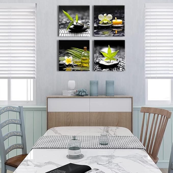 Yxbhhym-Black Art Zen Canvas Wall Art Meditation Wall Picture Green Poster Stone photo prints Massage Painting bathroom pictures for wall Living Room Wall Decor Bedroom Decorations Framed