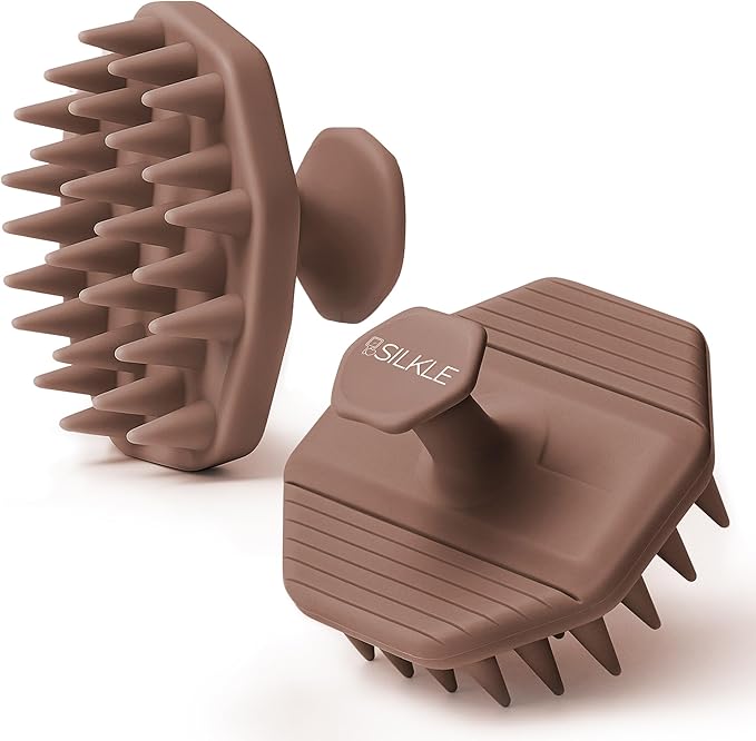 Silicone Scalp Scrubber - Massage Shampoo Brush, Soft Bristles for Hair Growth & Dandruff Removal - Ergonomic Design, Wet & Dry Use, Deep Cleansing Scalp Exfoliator for All Hair Types - Brown
