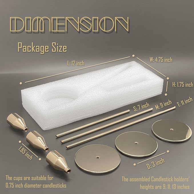 3Pcs French Gold Candlestick Holders Set Fit 3/4" Tall Taper Candle Home Decorative Table Centerpieces for Family Dinning, Party Decoration