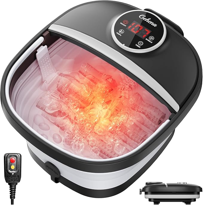 Collapsible Foot Spa Bath with Heat,Foot Massager with Two Side Supports,Leakage Protector,Temperature Control,Bubbles,Red Light,Timer,Feet Spa Tub,Feet Soaker,Gifts (Black)