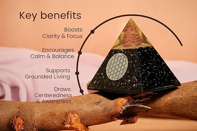 Orgone Shungite pyramid like Black Tourmaline Orgone Pyramid Crystal Energy Decor with Quartz & Copper Sacred Geometry Desk Accent or Gift Handcrafted Spiritual Pyramid